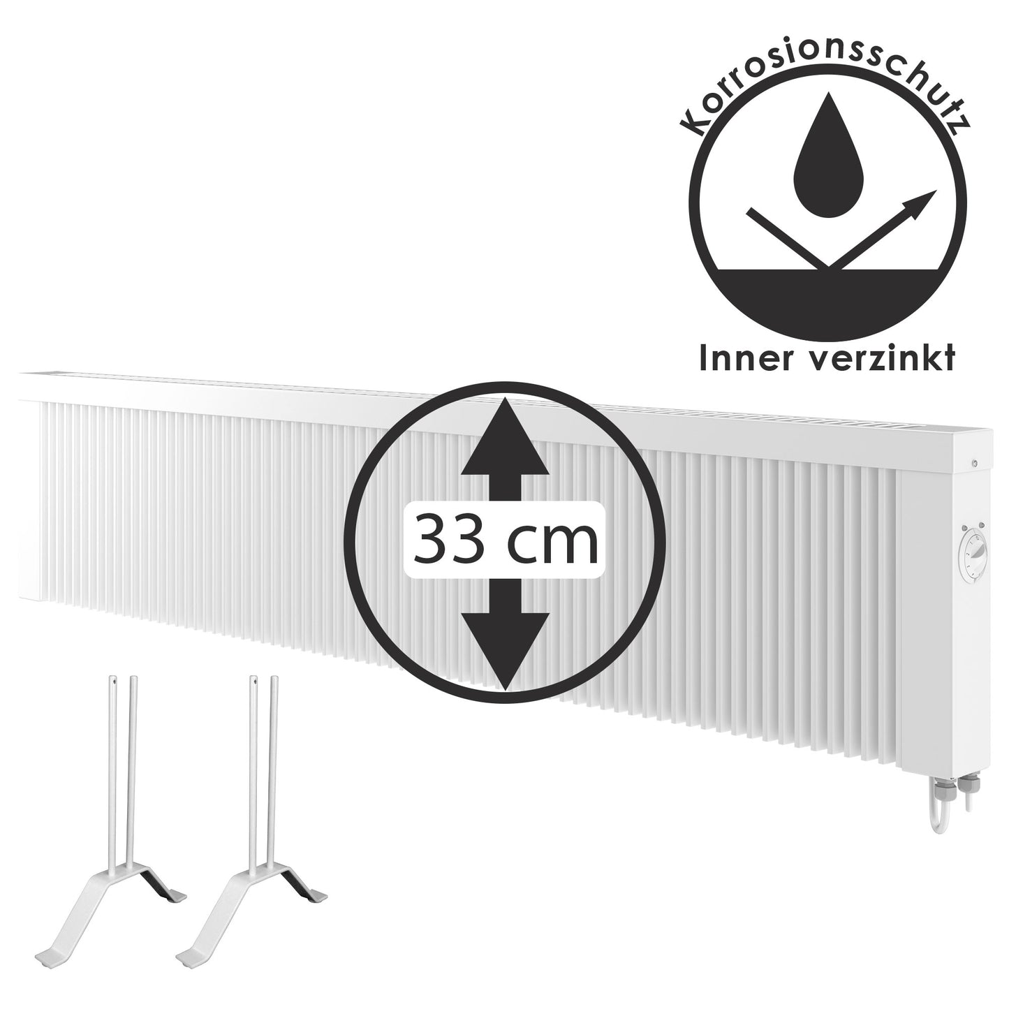 Elektroheizung 2000W flach 33cm - Thermostat 18-23qm