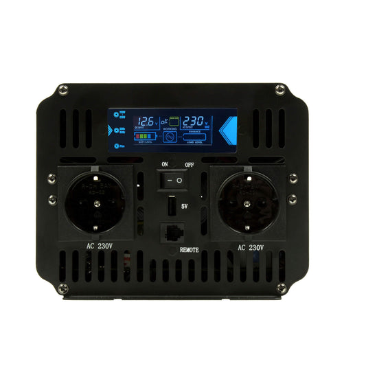 Inverter/Wechselrichter mit 2 Steckdosen, Display und USB