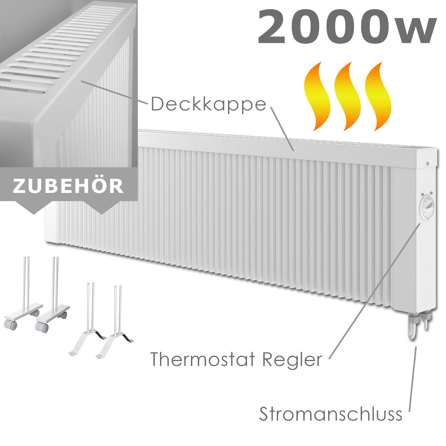 2000 Watt elektrische Vollspeicher-Heizung mit Thermostat, für Räume von ca. 18 bis 23 qm