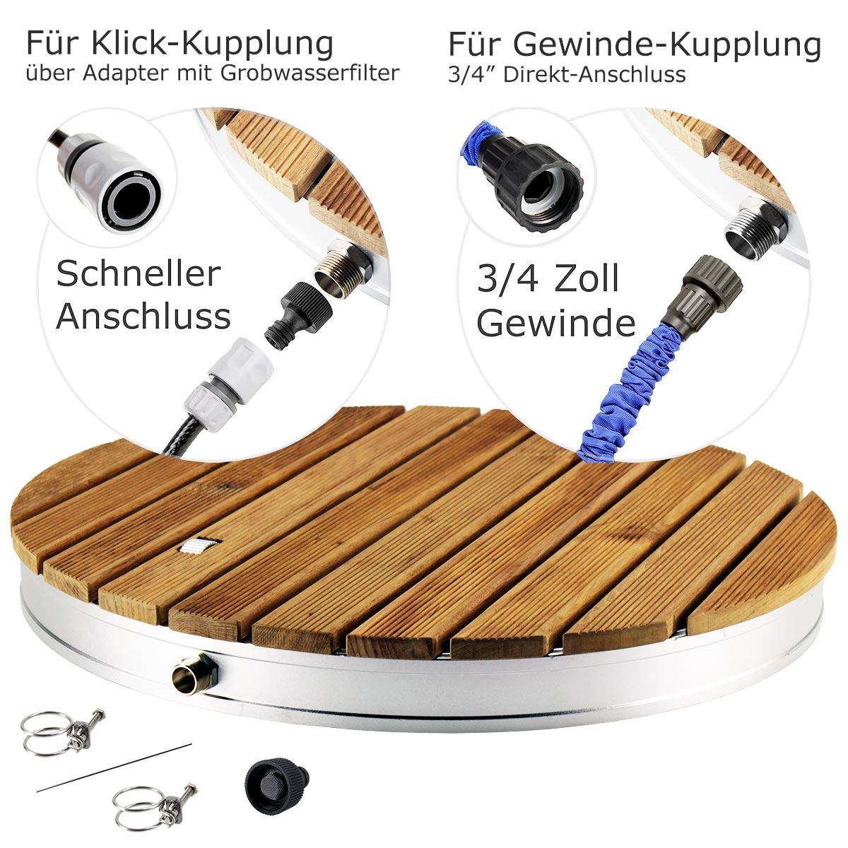 Runde Bodendusche aus Teakholz