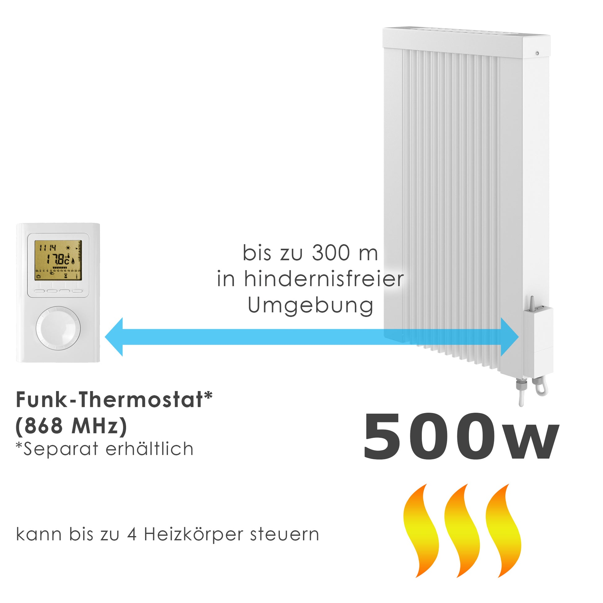 E-heizung mit Thermostat 500 Watt - geeignet zum Beheizen von kleinen Räumen