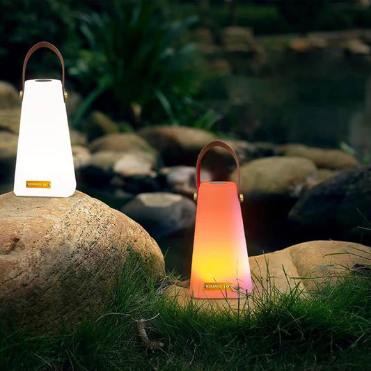  Kabellose LED Tischlampe mit Henkel - Stimmungsvolles Licht mit Farbwechsel für Terrasse und Garten