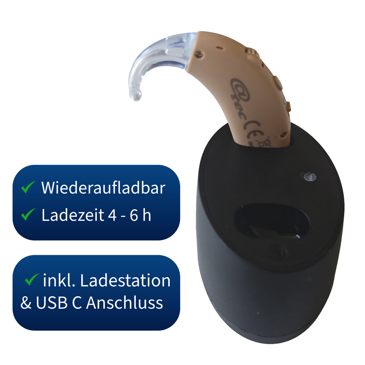 Wiederaufladbarer Hörverstärker