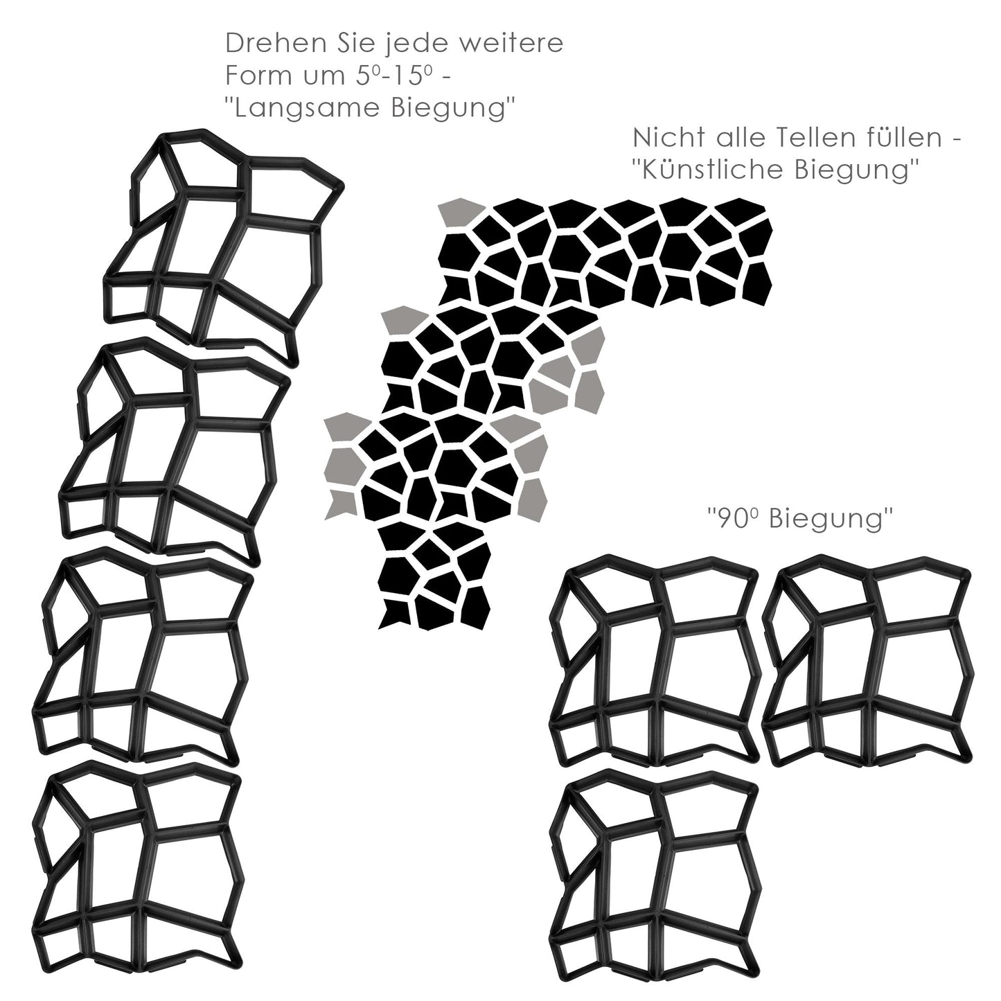 Polypropylen-Form für Gartenwegmatrix 43x43cm Bruchsteine - 2. Schema