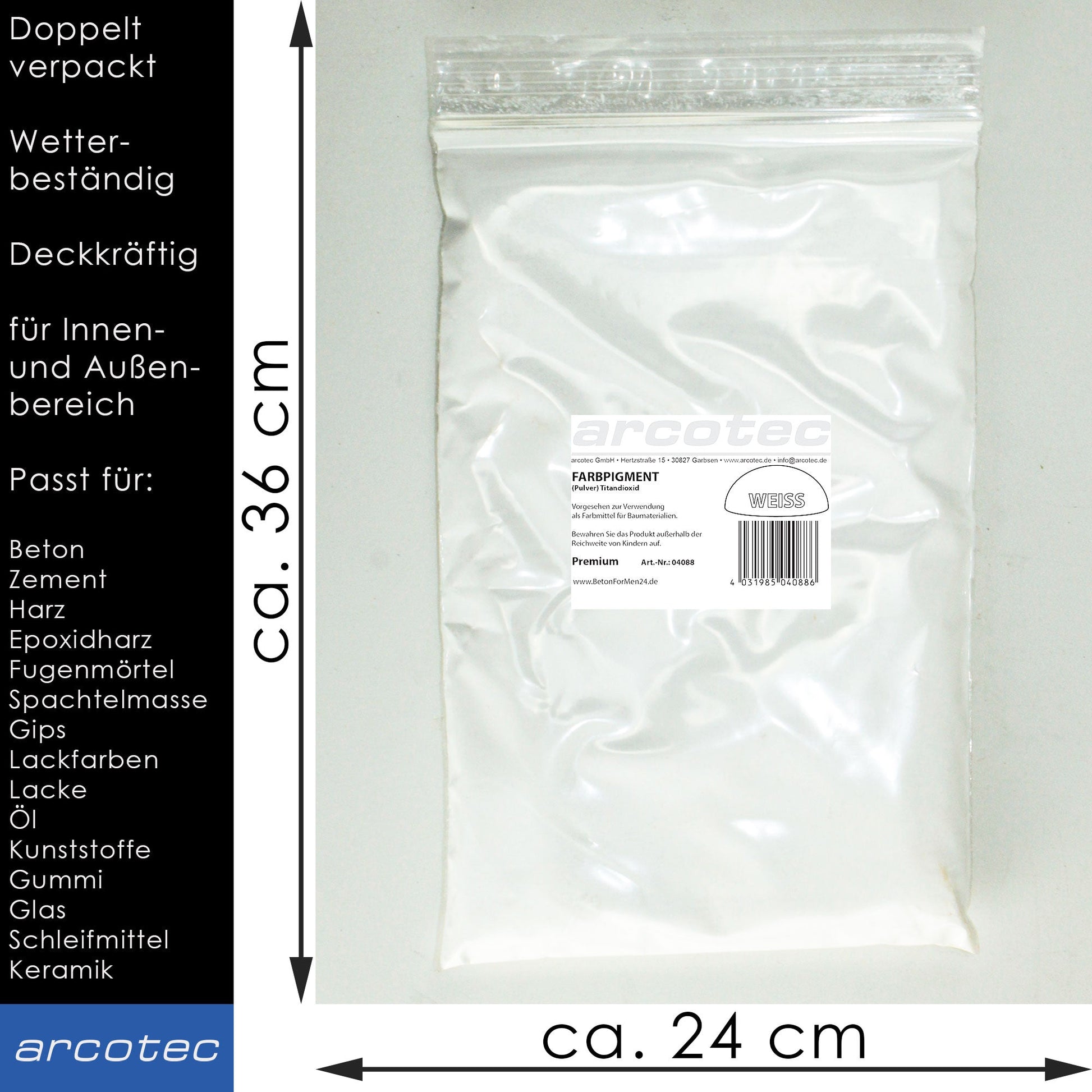 Weiss Titandioxidfarbe für Beton / Zement / Gips / Putz / Harz / Öl - 1kg Verpackung
