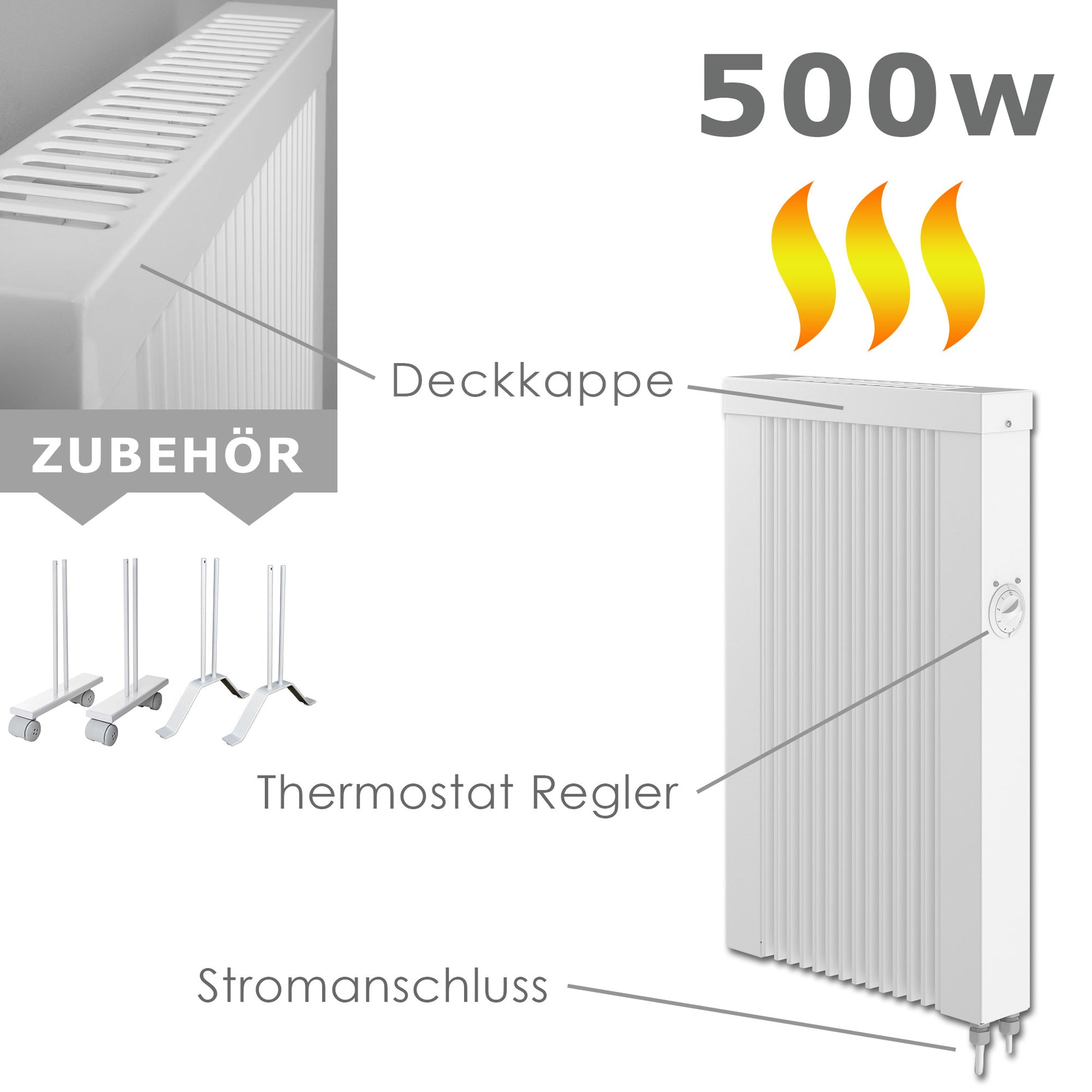 500 Watt elektrische Flächen-Heizung mit Thermostat, für Räume von ca. 4  bis 8 qm – attec24