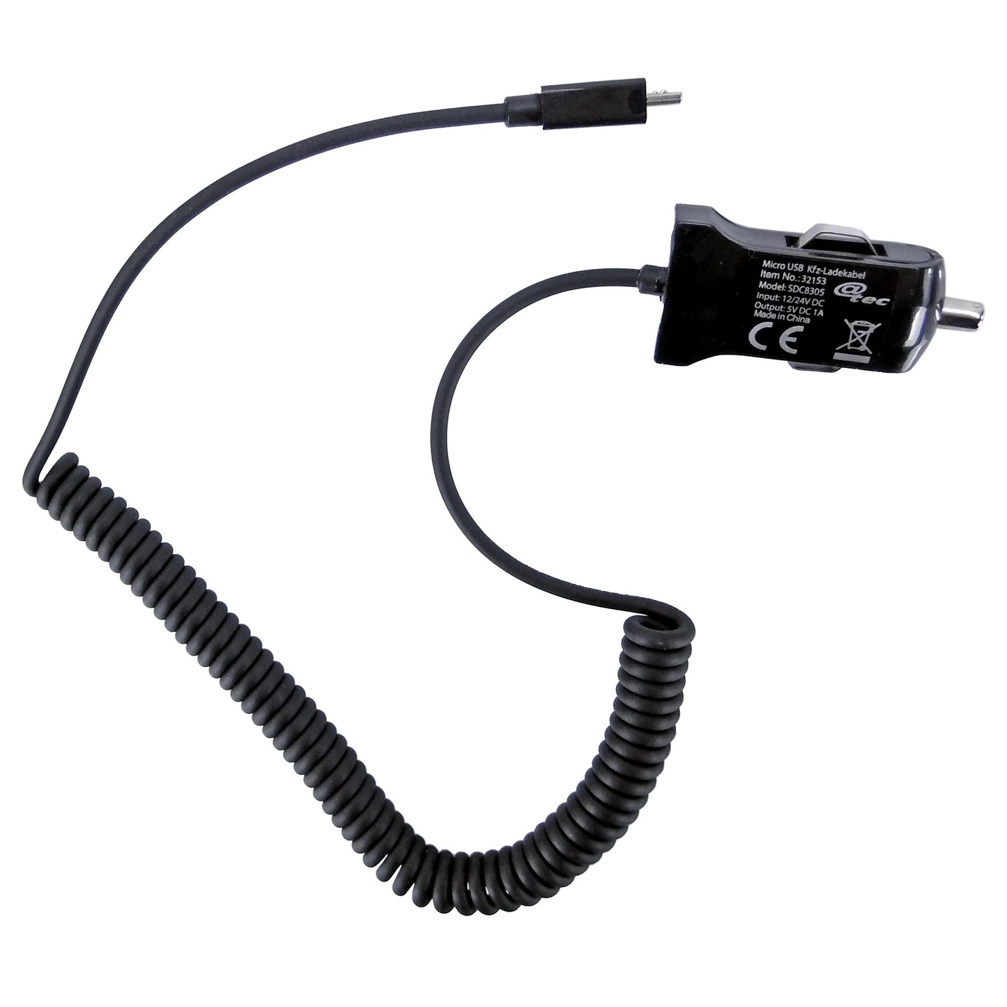 KFZ Ladegerät mit Spiralkabel 12/24V mit micro-USB Anschluss 1000mA