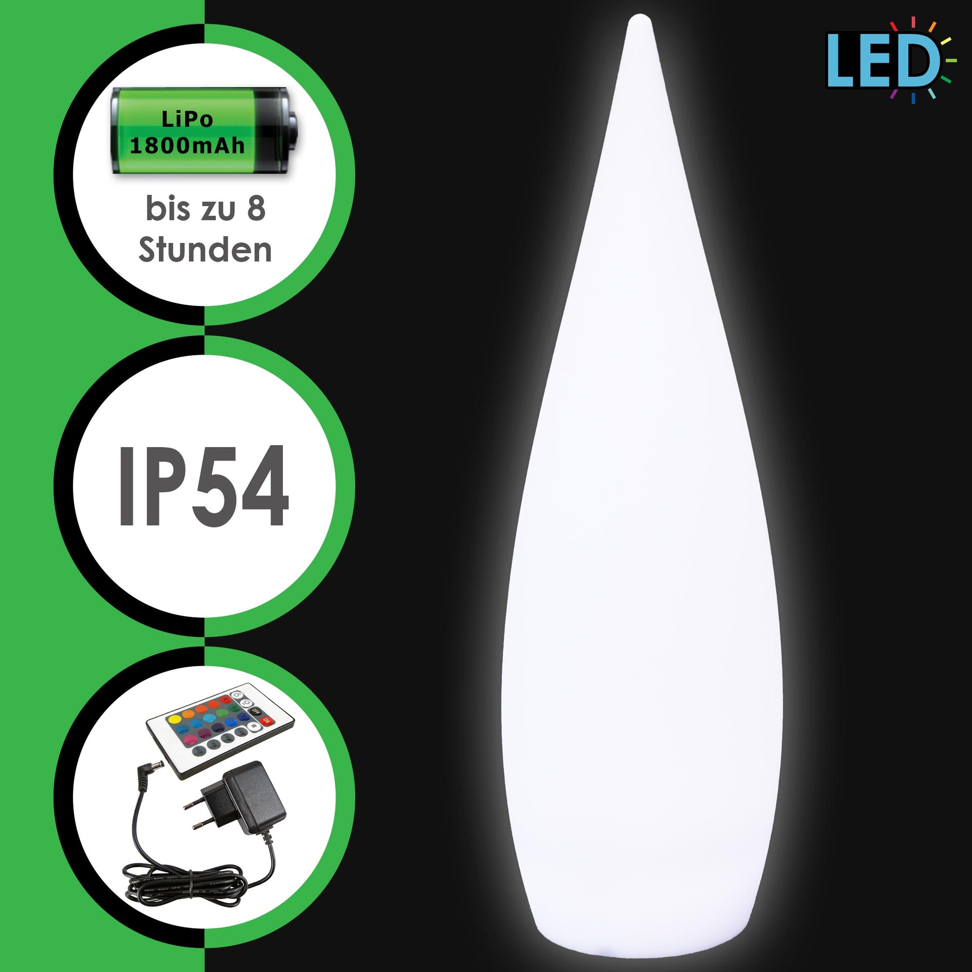 LED Akku Bodenleuchte 80cm mit USB Ladekabel