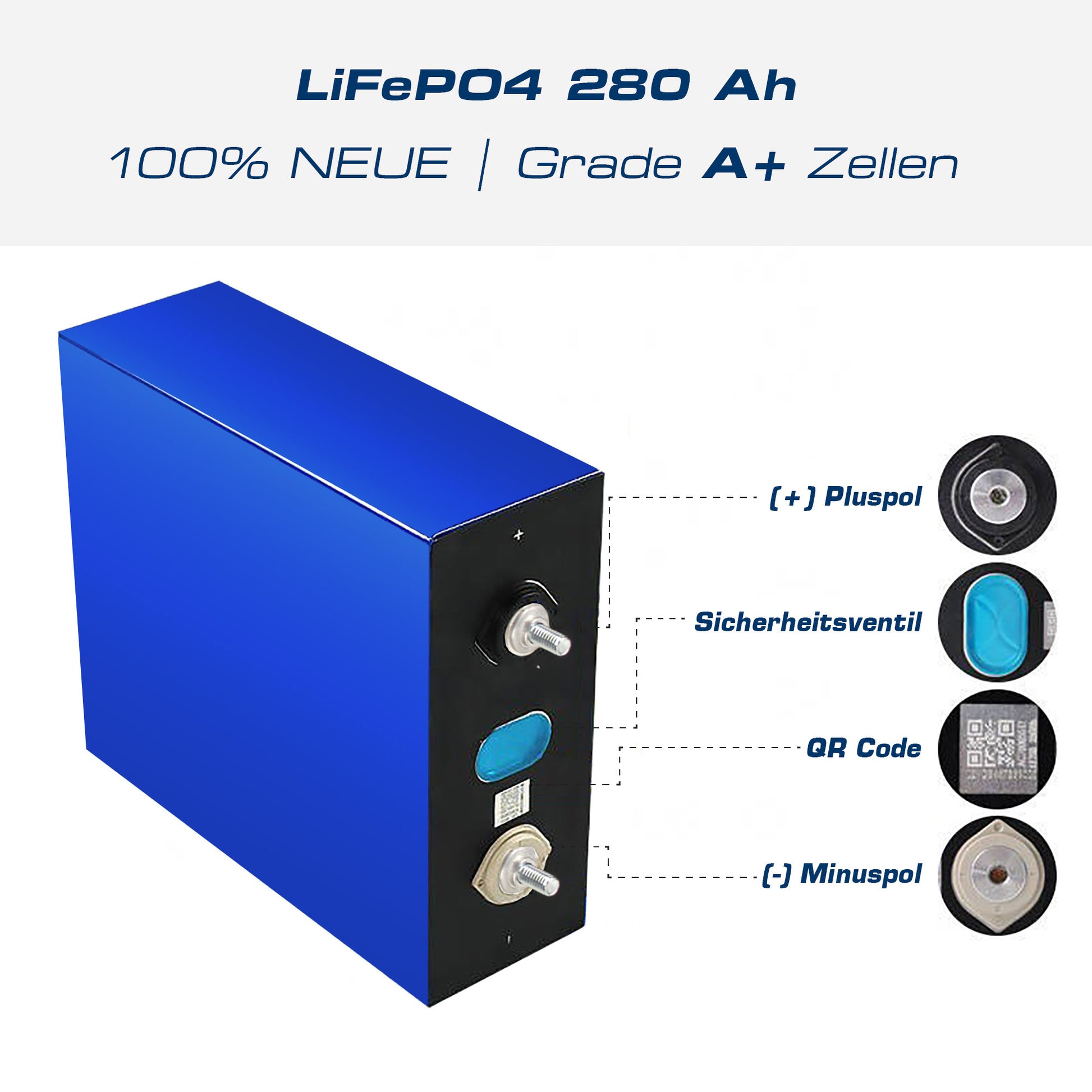 LiFePO4 Batterien mit 280Ah für Batteriespeicher 4er Pack