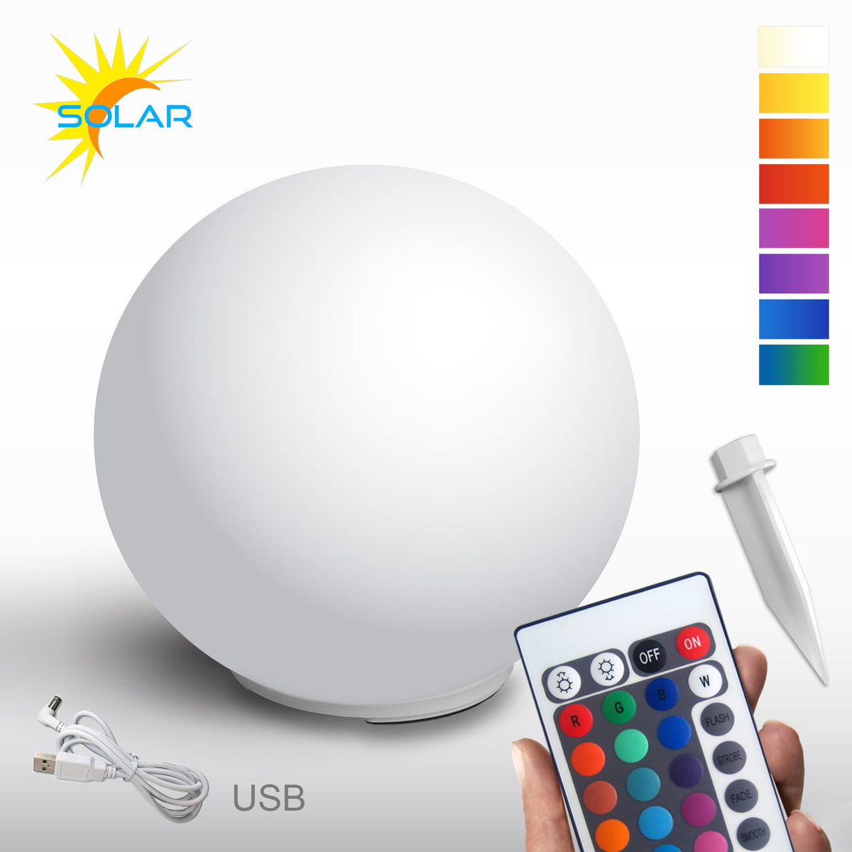 LED Solar-Kugelleuchte Ø30 cm – RGB Farbwechsel, IP54, Akku – attec24