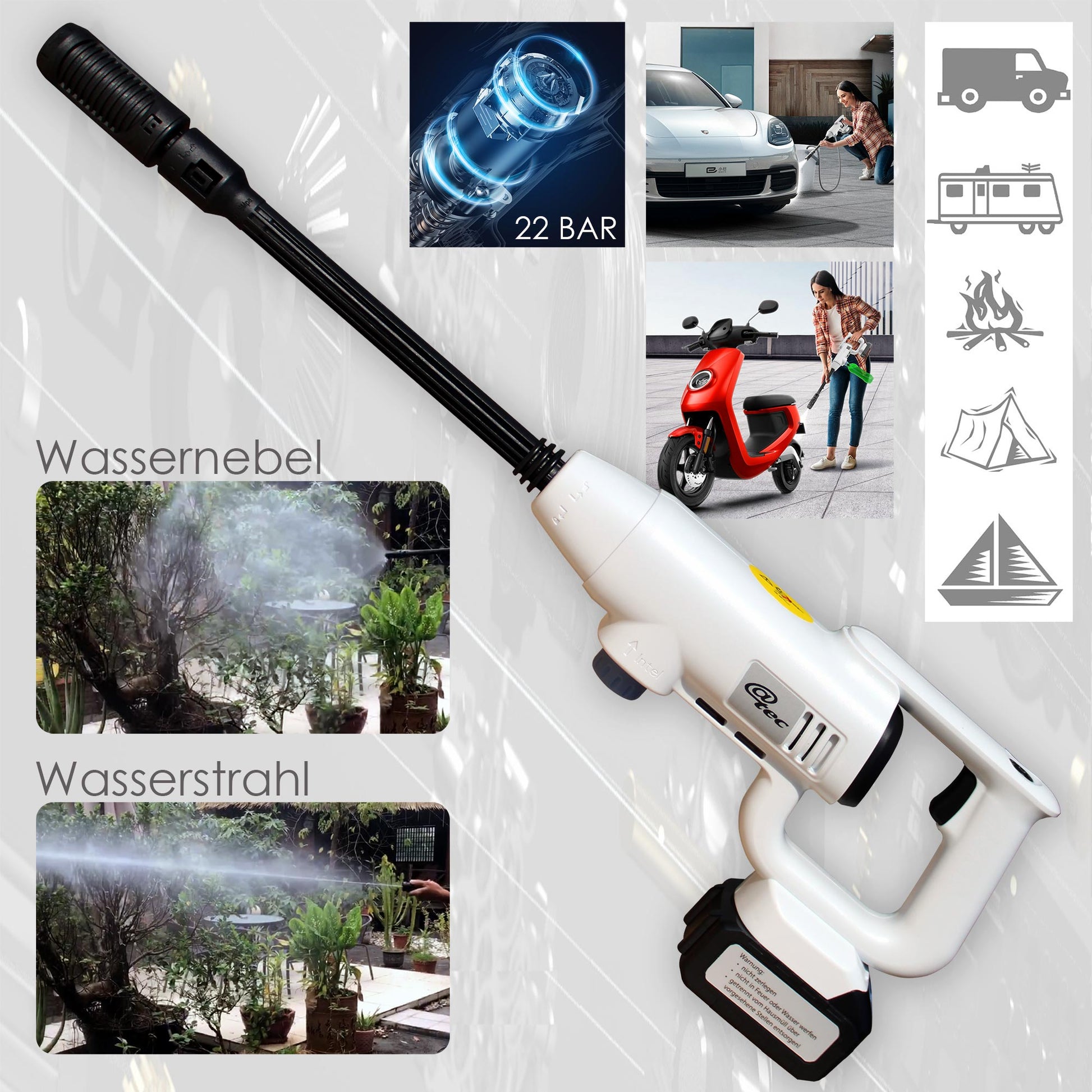 Hochdruckreiniger mit Wassernebel und Wasserstrahl für Auto, Garten und Camping