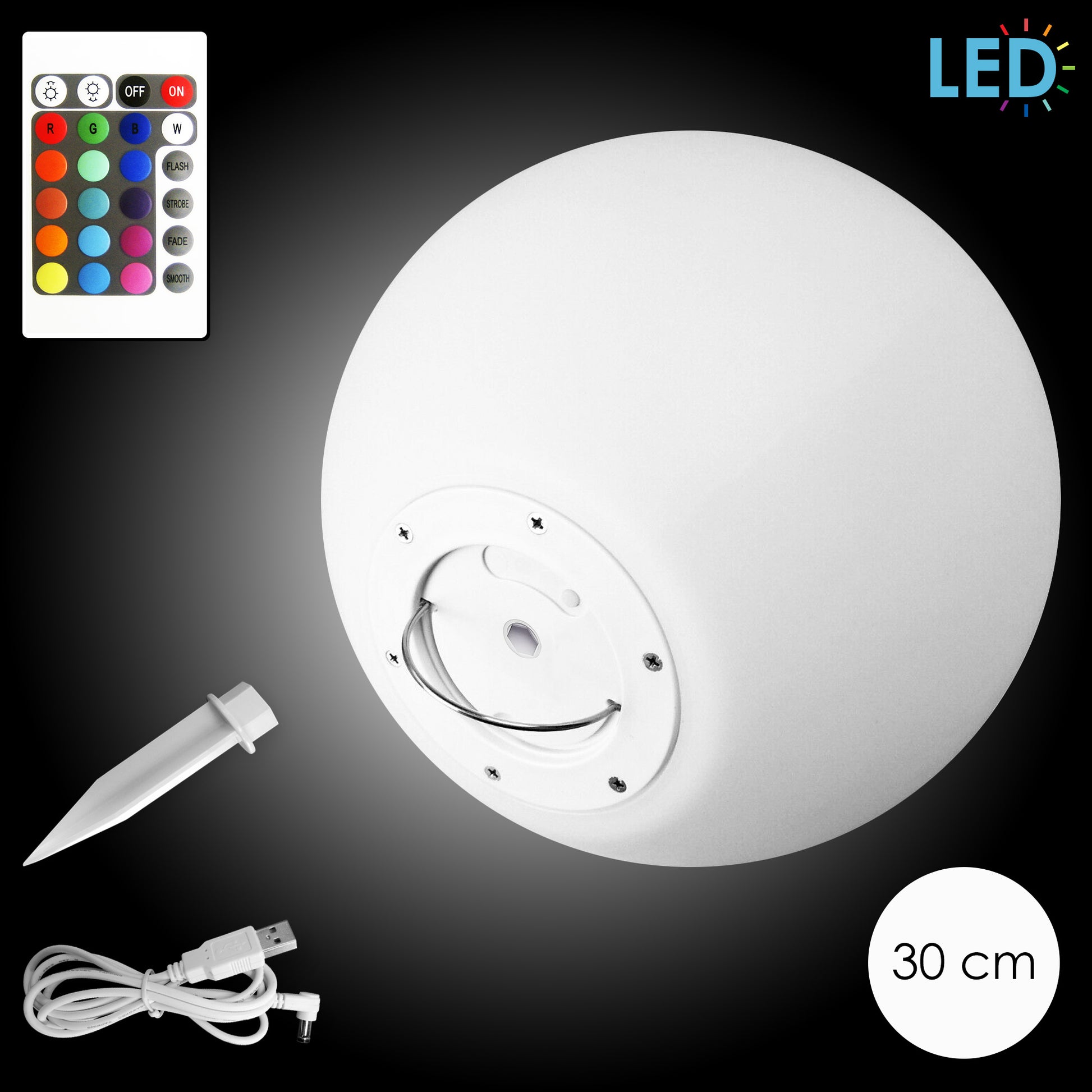 Kabellose LED-Kugelleuchte 30 cm mit Farbwechsel und Akku für Innen & Außen